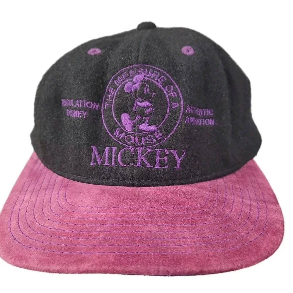 Vintage Disney Store Mickey Mouse Snapback Hat Black Purple Wool Made in USA Cap